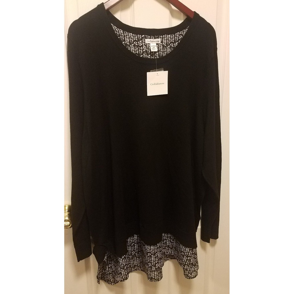 Croft‎ & Barrow Top Women 3X Tunic Sweater Layered Look Black Casual  NEW